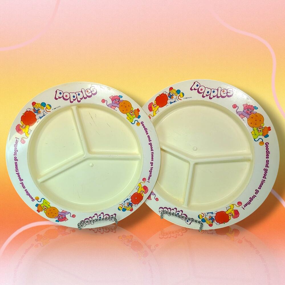 2 Vintage 1986 Popples Kids Plates Divided Dish Goodies & Good Times Go Together